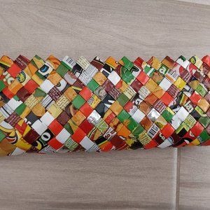 Multi-color Print Woven Vinyl Oblong Multi-function Zipper Pouch. Size  3x8.5